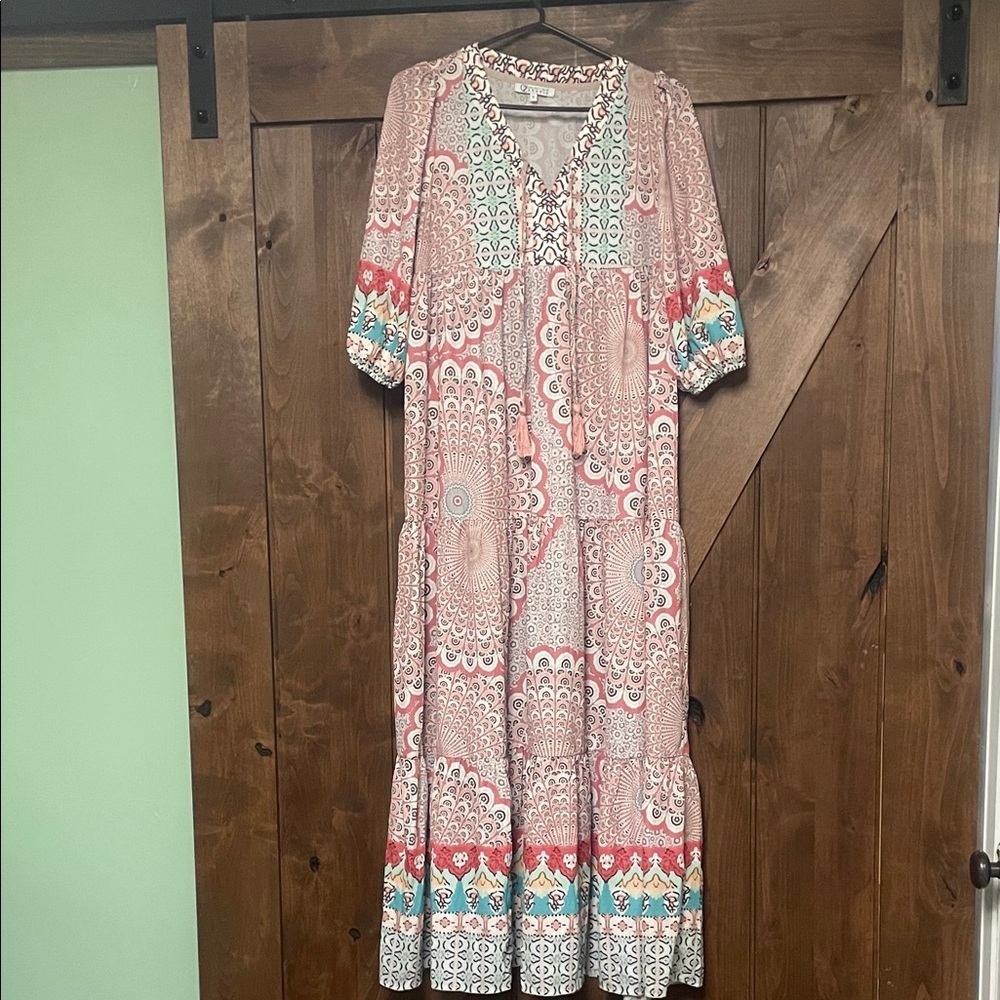 Bohemian Maxi Dress in Pink and Blue